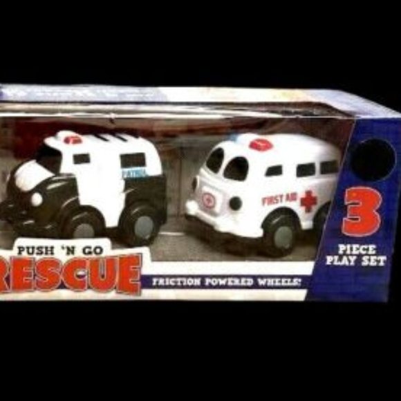 NIB 3p Playtek Push n Go Rescue firetruck, Police Car and Ambulance Toy Boy/Girl - Picture 2 of 2